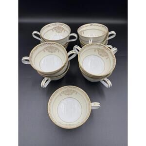 Vintage Noritake Bancroft 5481 Teacups Set of 10 Gold Trim Porcelain Japan Great